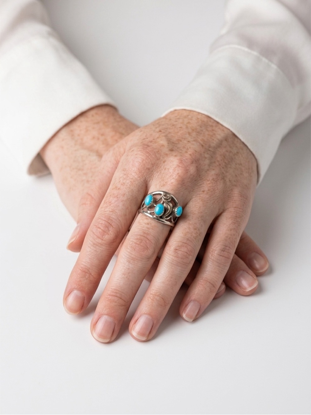 Authentic Native American Sleeping Beauty Turquoise Statement Ring - Size 8.5